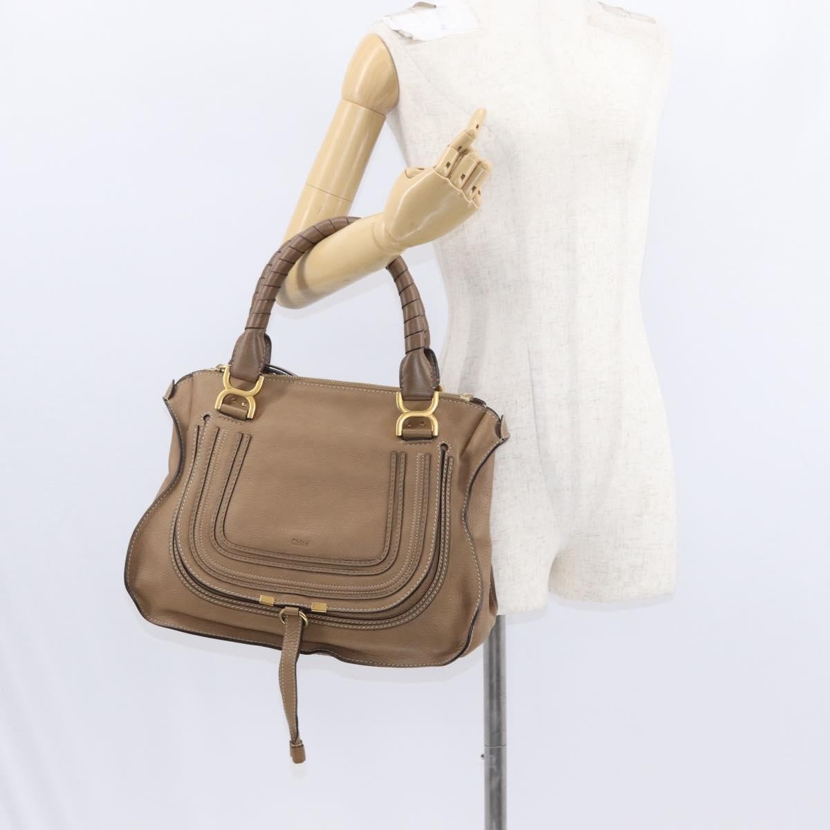 Chloe Marcie Satchel Leather, BEIGE, LEATHER, Handbag
