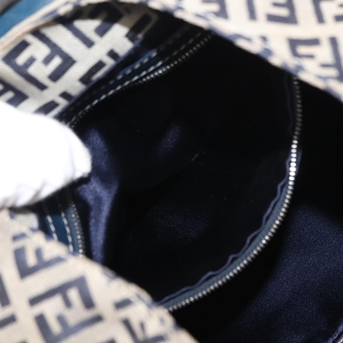 Fendi Belted Flap Shoulder Bag Zucchino Coated Canvas, NAVY, CANVAS, Shoulder bag