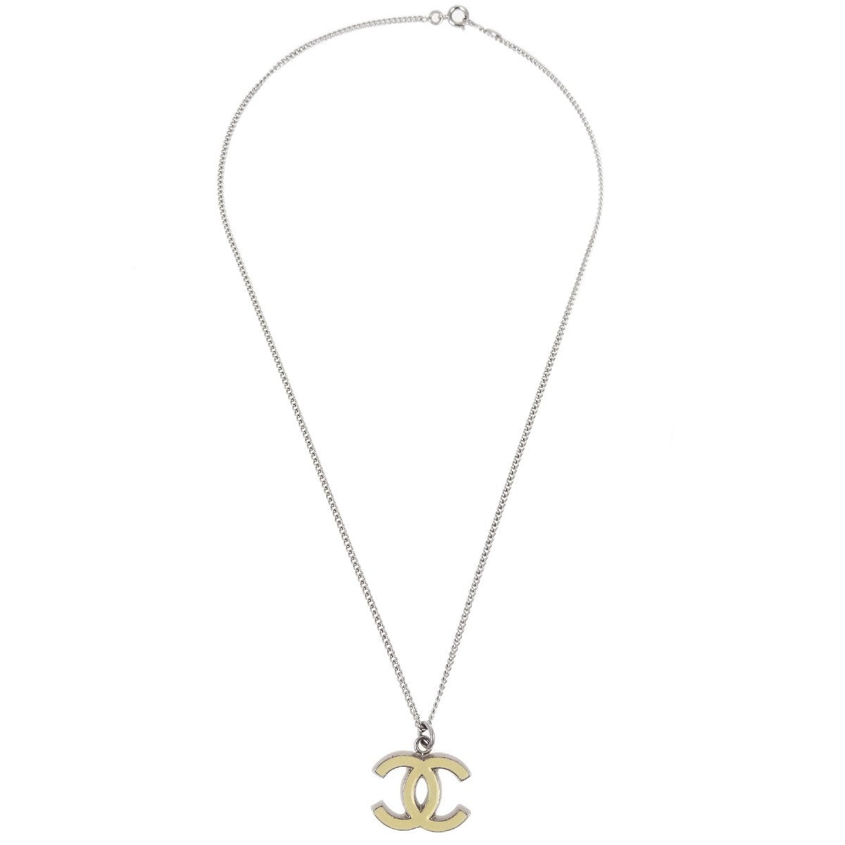 Chanel CC Logo Pendant Necklace Metal, SILVER, SILVER_PLATED, Necklace