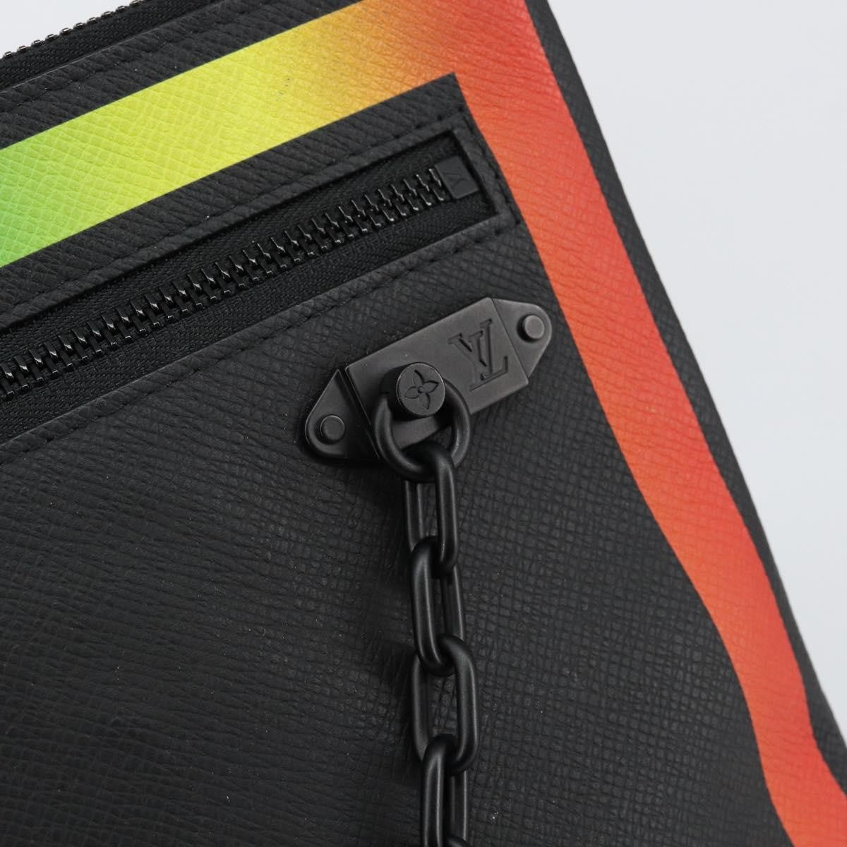 Louis Vuitton Pochette A4 Rainbow Taiga Leather, BLACK, LEATHER, Clutche & pouche