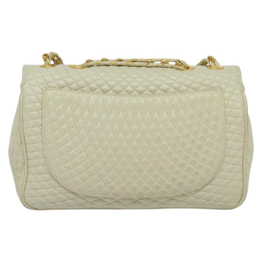 Bally Vintage Chain Shoulder Bag Quilted Leather, WHITE, LEATHER, Shoulder bag