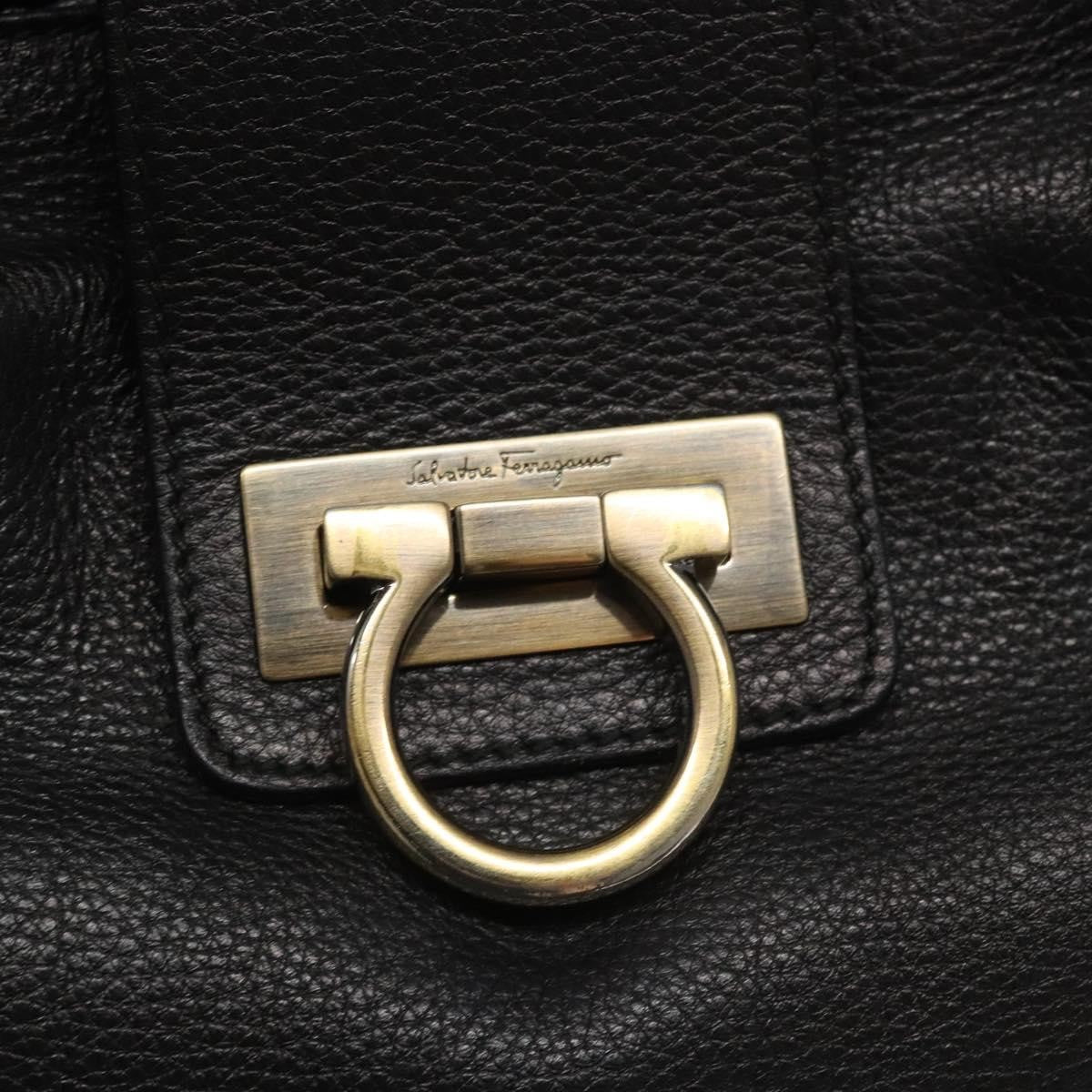 Salvatore Ferragamo Gancini handbag Leather, BLACK, LEATHER, Handbag