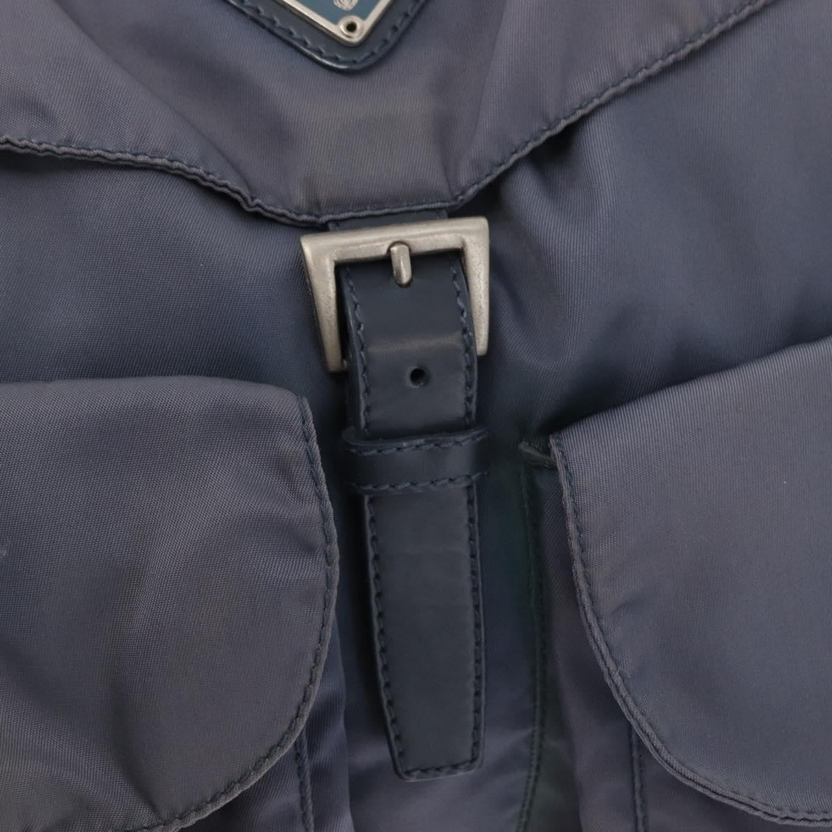 Prada Vela Double Front Pocket Backpack Tessuto with Saffiano Leather, BLUE, NYLON, Backpack