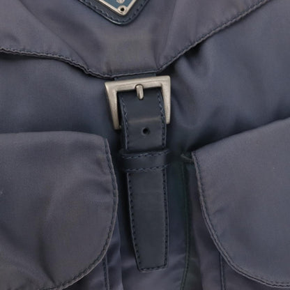 Prada Vela Double Front Pocket Backpack Tessuto with Saffiano Leather, BLUE, NYLON, Backpack