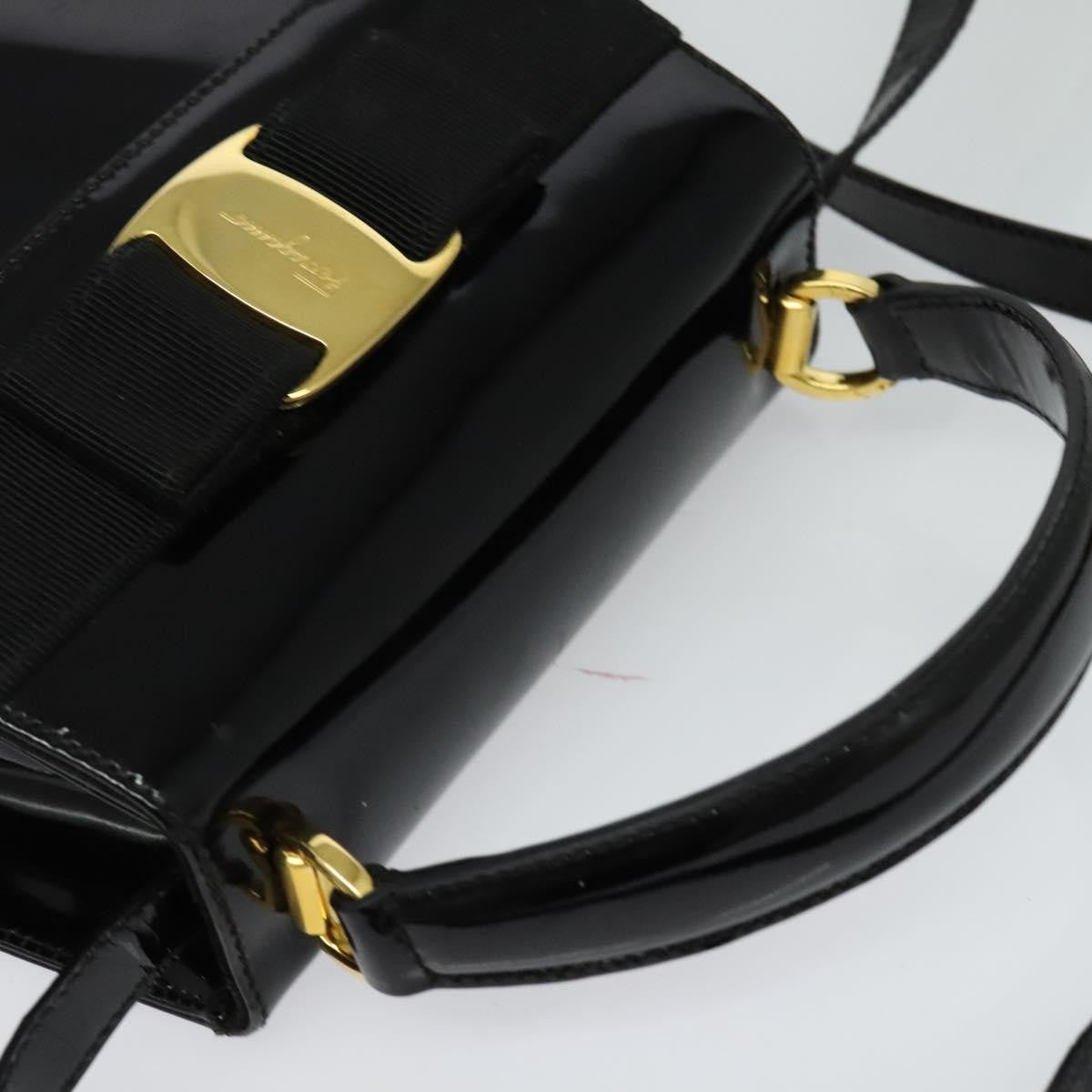 Salvatore Ferragamo Vintage Vara Bow Top Handle Bag Patent Leather, BLACK, PATENT_LEATHER, Handbag