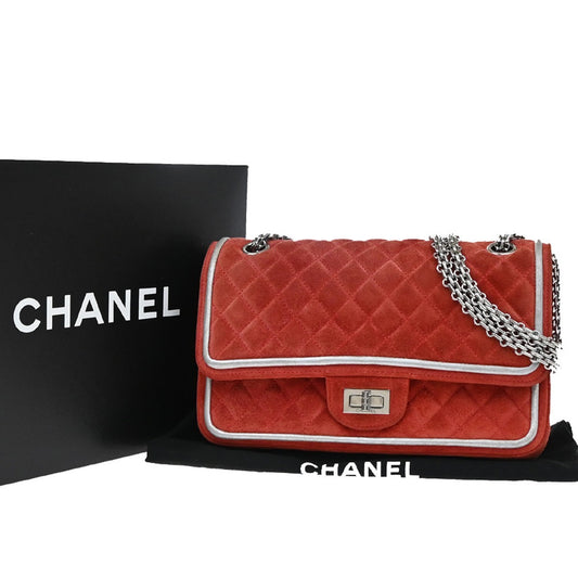 Chanel Reissue 2.55 Flap Bag Quilted Suede with Metallic Calfskin, RED, SUEDE, Shoulder bag