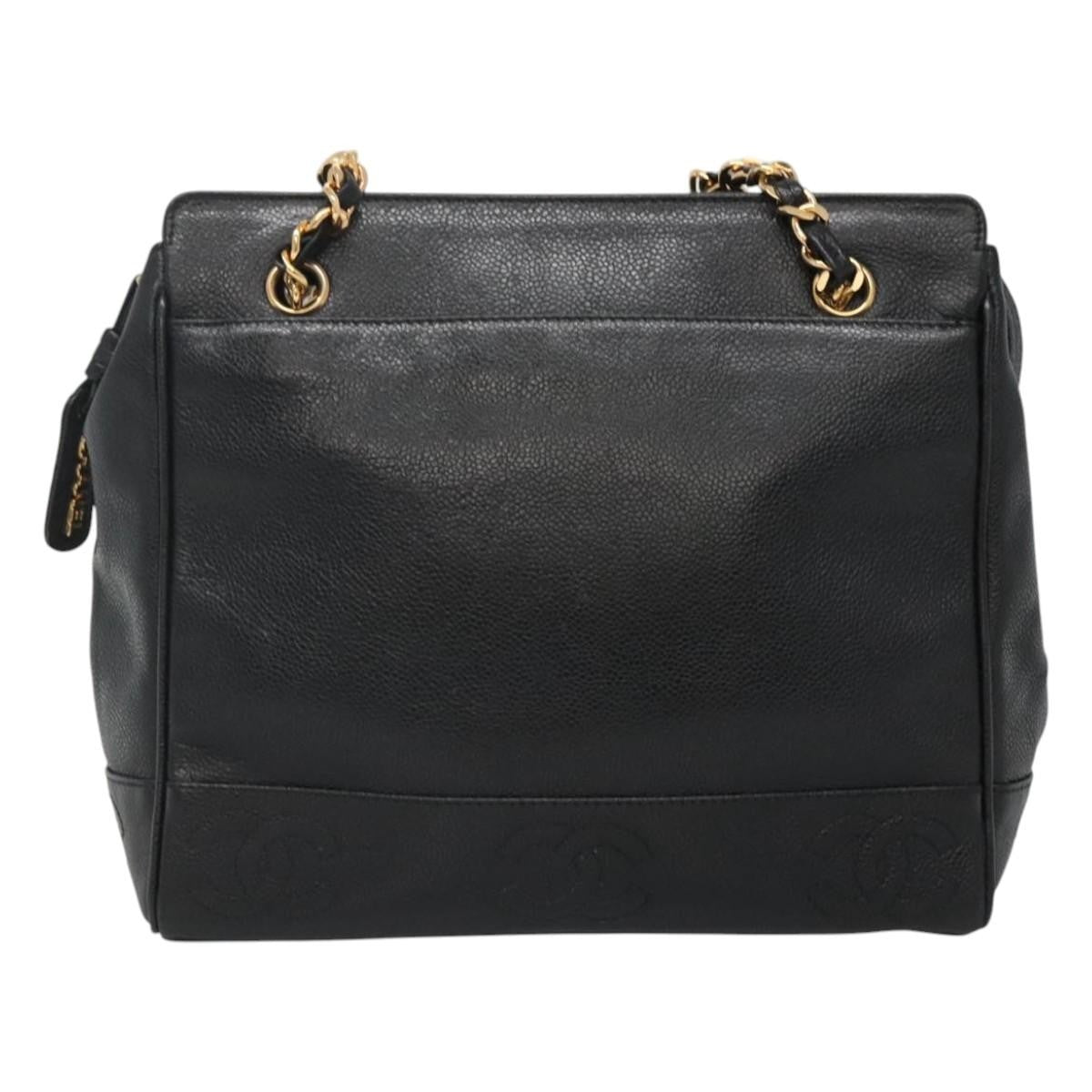 Chanel Vintage Stitched CC Shoulder Bag Caviar, BLACK, LEATHER, Shoulder bag