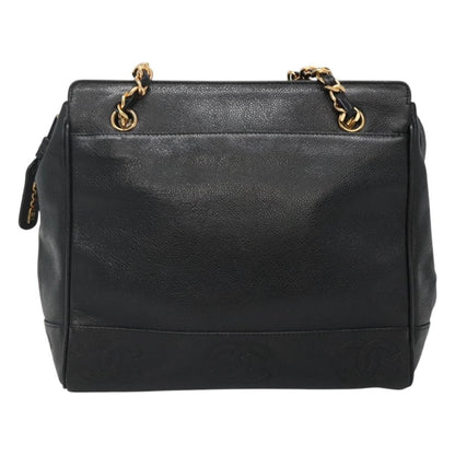 Chanel Vintage Stitched CC Shoulder Bag Caviar, BLACK, LEATHER, Shoulder bag