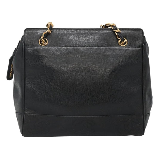 Chanel Vintage Stitched CC Shoulder Bag Caviar, BLACK, LEATHER, Shoulder bag