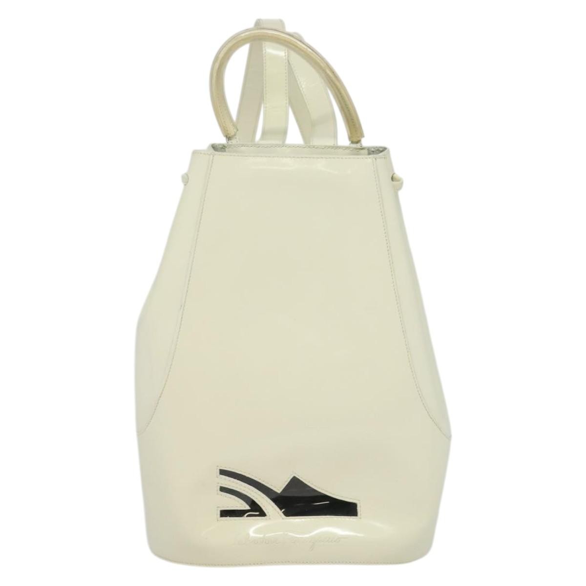 Salvatore Ferragamo Vintage Gancini Backpack Patent Leather, WHITE, PATENT_LEATHER, Backpack
