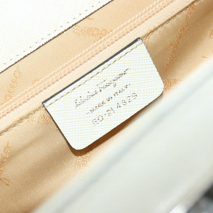 Salvatore Ferragamo Double Gancini Top Handle Bag Saffiano Leather, WHITE, LEATHER, Handbag