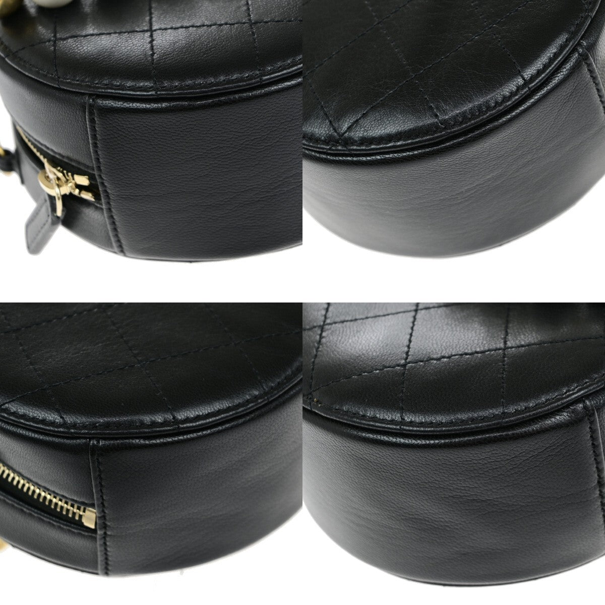 Chanel Chic Pearls Round Clutch with Chain Quilted Lambskin, BLACK, LEATHER, Shoulder bag