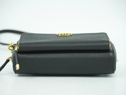 Christian Dior Caro Double Pouch Crossbody Bag Leather, BLACK, LEATHER, Crossbody bag