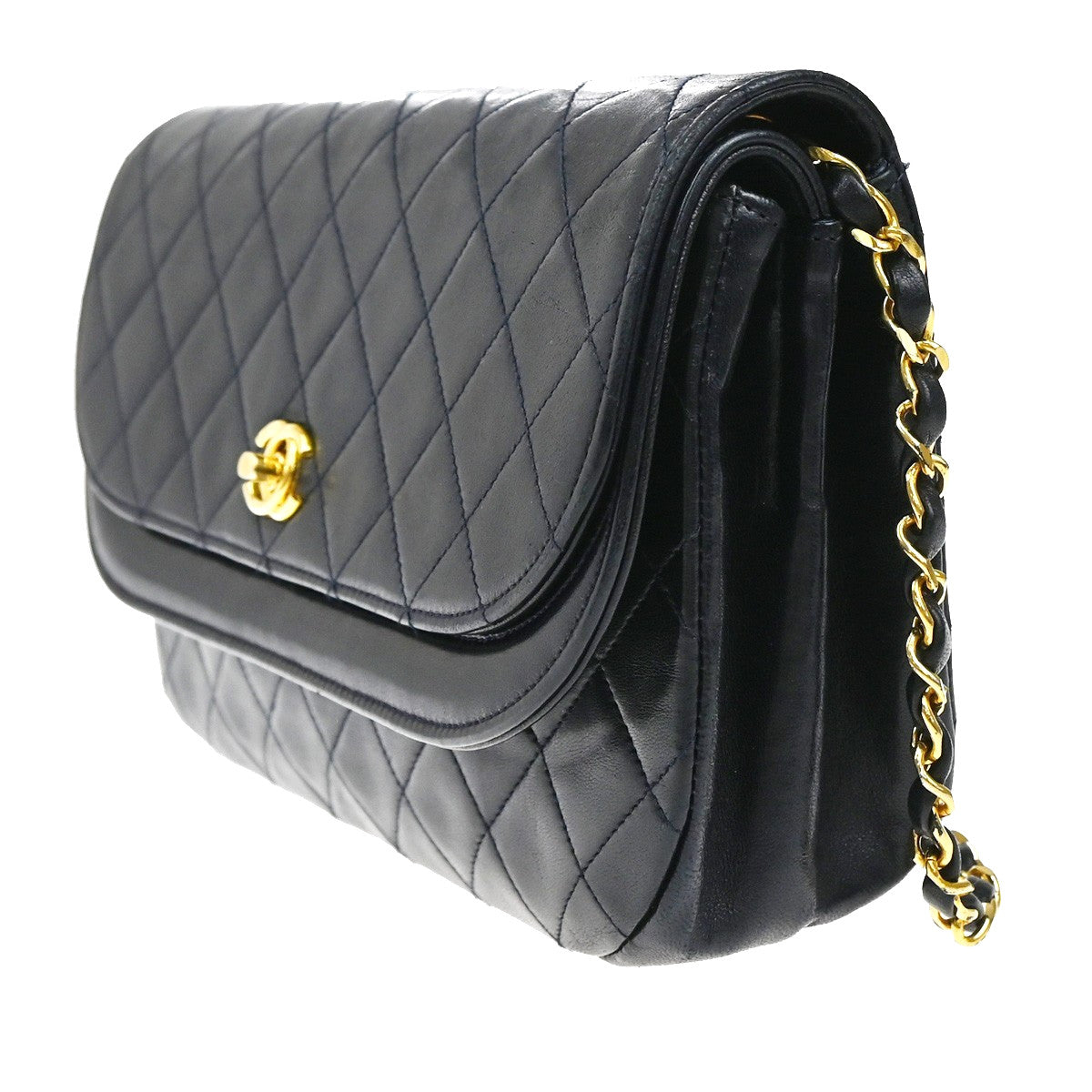 Chanel Vintage Flap Bag Leather, BLACK, LEATHER, Shoulder bag