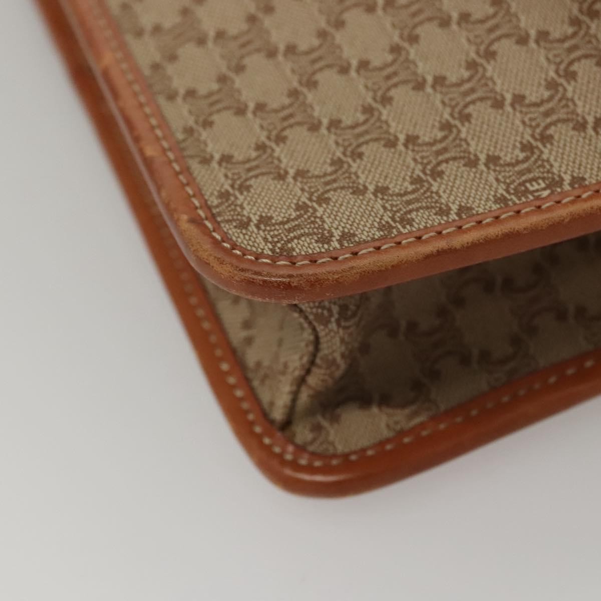 Celine Vintage Macadam Shoulder Bag Canvas and Leather, BEIGE, CANVAS, Shoulder bag