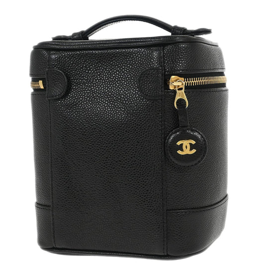 Chanel Vintage Timeless Cosmetic Case Caviar, BLACK, LEATHER, Clutche & pouche