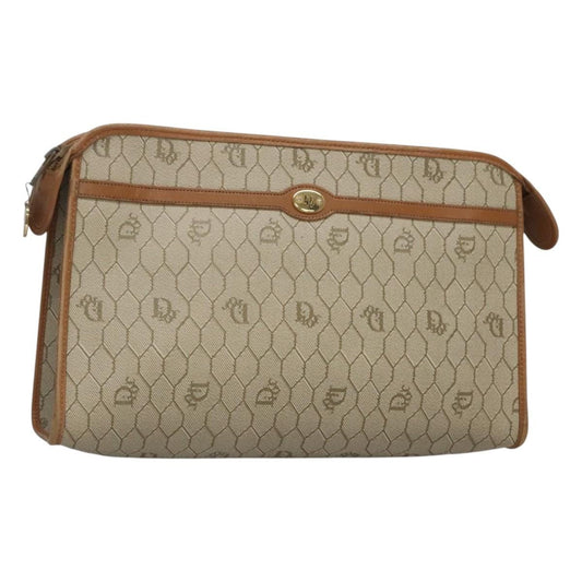 Christian Dior Vintage Honeycomb Zip Pouch Coated Canvas, BEIGE, CANVAS, Clutche & pouche