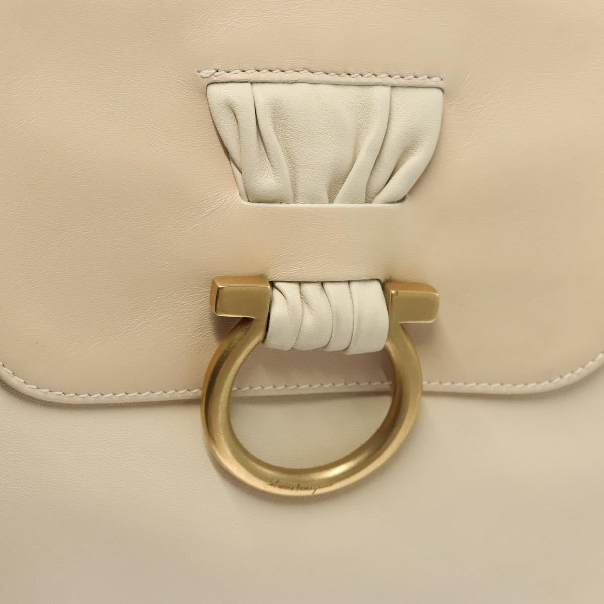 Salvatore Ferragamo Gancini Shoulder Bag Leather, BEIGE, LEATHER, Shoulder bag