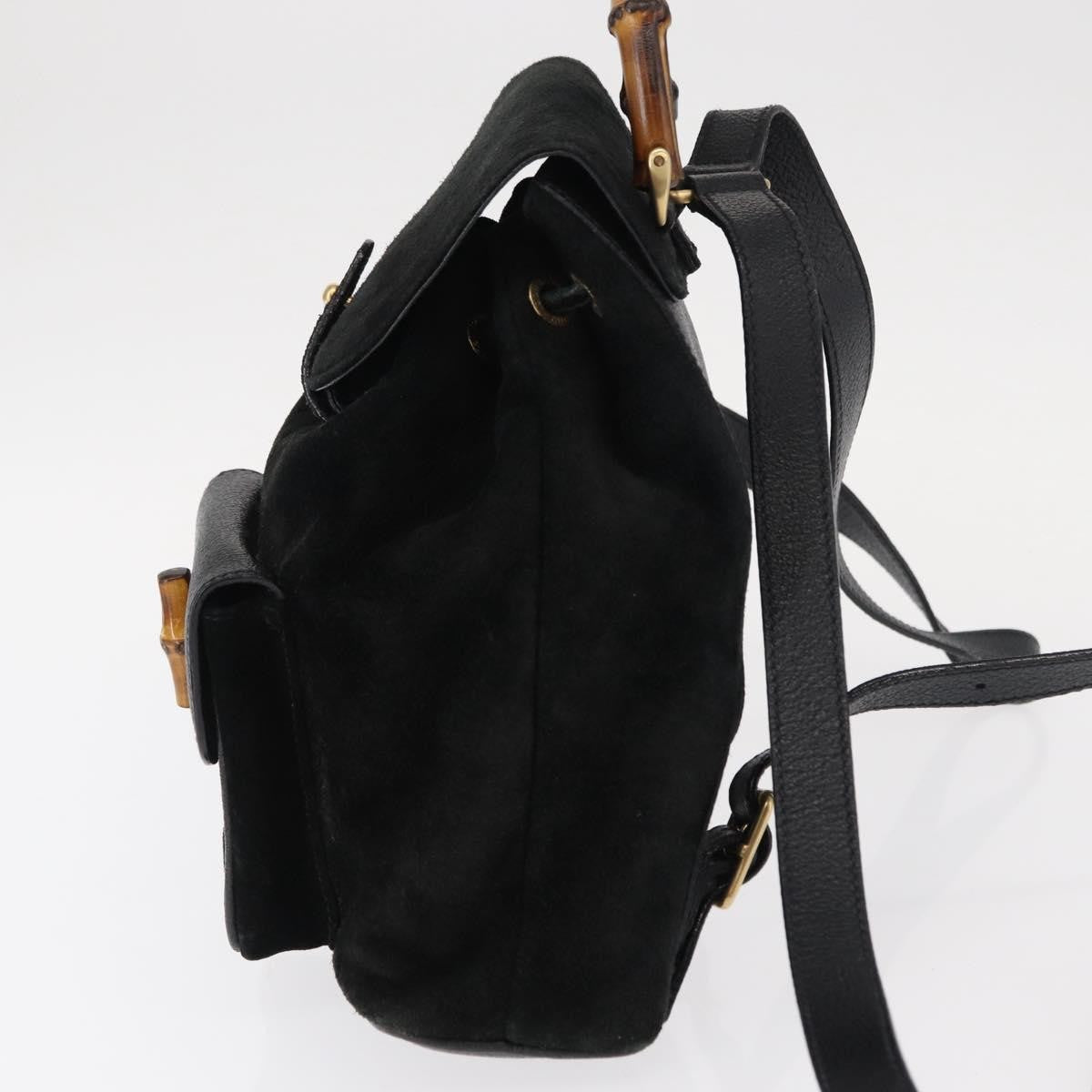 Gucci Vintage Bamboo Backpack Suede, BLACK, SUEDE, Backpack