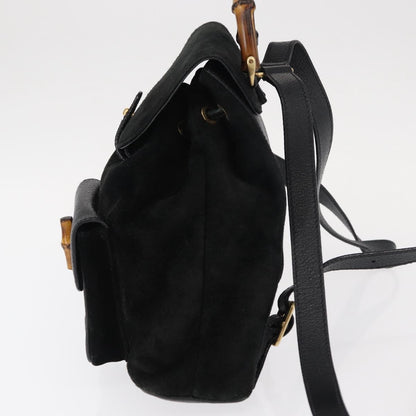 Gucci Vintage Bamboo Backpack Suede, BLACK, SUEDE, Backpack