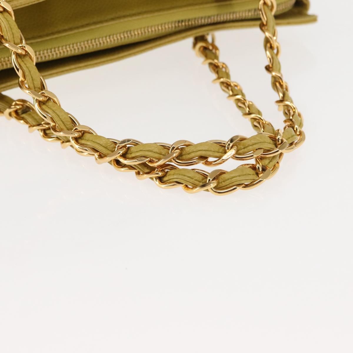Chanel Vintage Logo Chain Tote Caviar, YELLOW, LEATHER, Tote bag