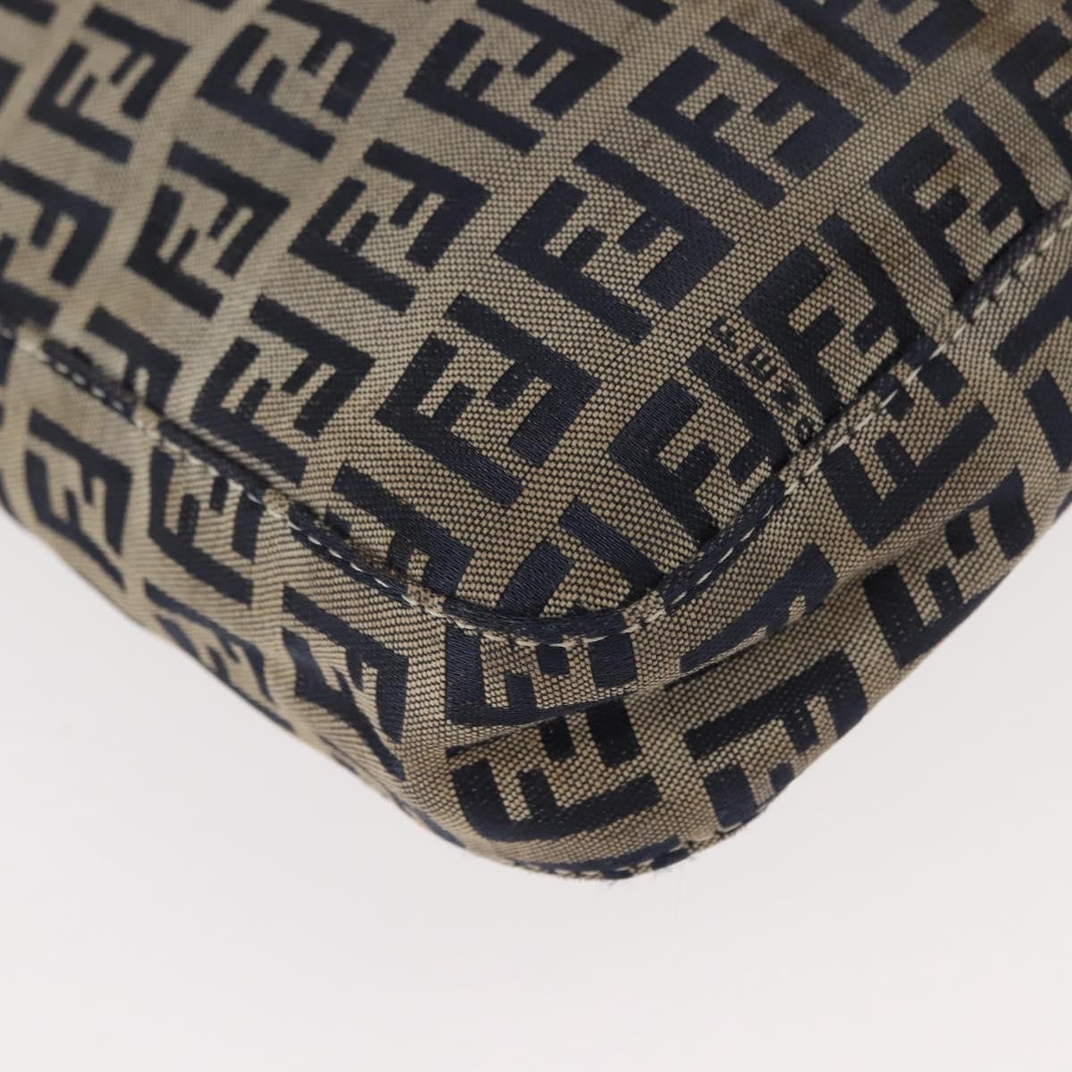 Fendi Belted Flap Shoulder Bag Zucchino Coated Canvas, NAVY, CANVAS, Shoulder bag