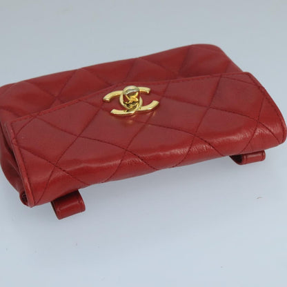 Chanel Chain Envelope Belt Bag Quilted Calfskin, RED, LEATHER, Clutche & pouche