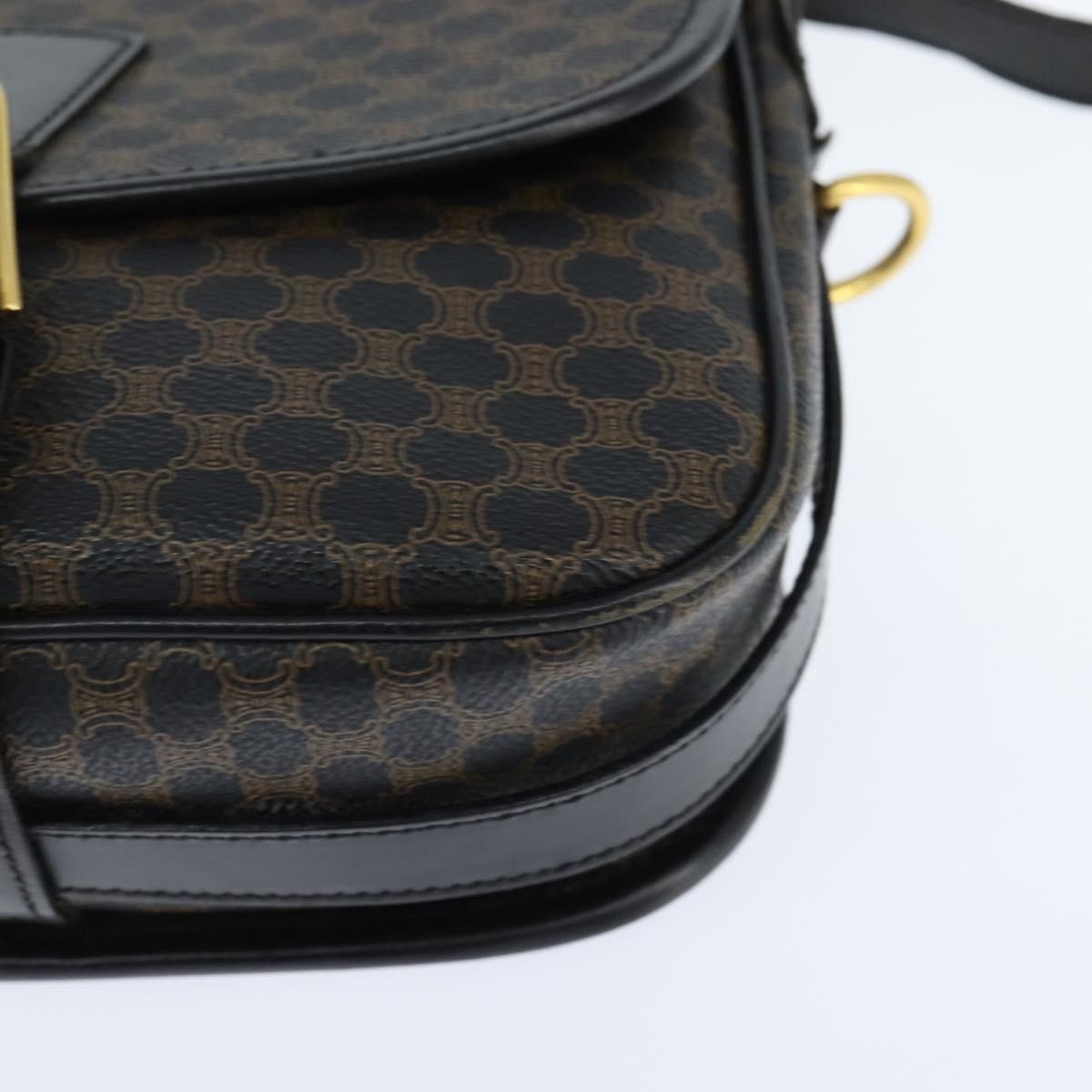 Celine Vintage Macadam Shoulder Bag Canvas and Leather, BLACK, CANVAS, Shoulder bag