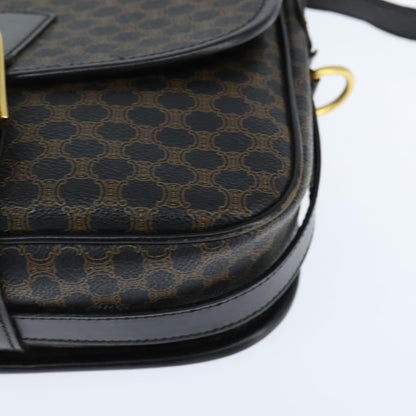 Celine Vintage Macadam Shoulder Bag Canvas and Leather, BLACK, CANVAS, Shoulder bag