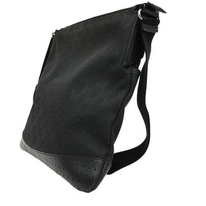 Gucci Zip Messenger Bag GG Canvas with Perforated Leather, BLACK, CANVAS, Shoulder bag