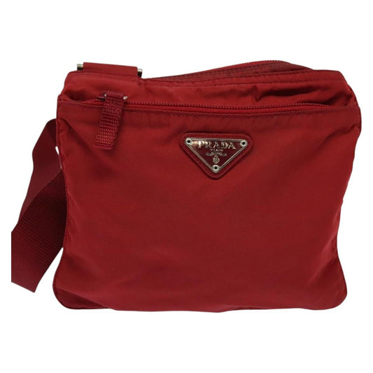 Prada Front Pocket Messenger Bag Tessuto, Red, Nylon, Shoulder Bag