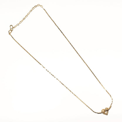 Christian Dior Logo Heart Pendant Necklace Metal with Crystal, GOLD, METAL, Necklace