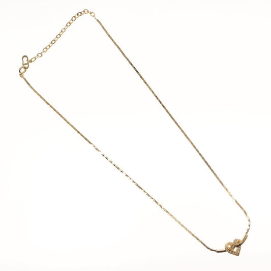 Christian Dior Logo Heart Pendant Necklace Metal with Crystal, GOLD, METAL, Necklace
