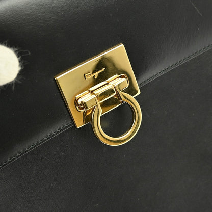 Salvatore Ferragamo Gancini handbag Leather, BLACK, LEATHER, Handbag