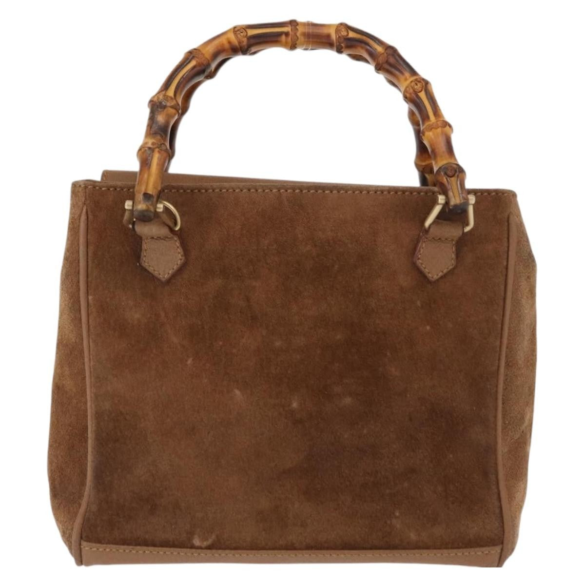 Gucci Vintage Bamboo Front Pocket Tote Suede, BROWN, SUEDE, Tote bag