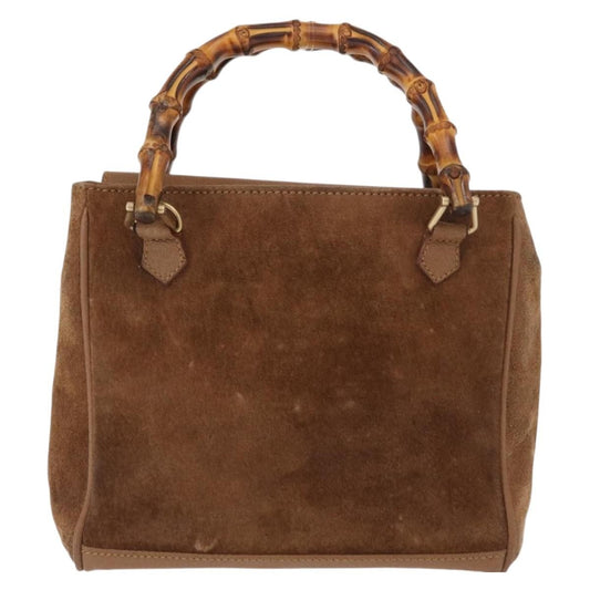 Gucci Vintage Bamboo Front Pocket Tote Suede, BROWN, SUEDE, Tote bag