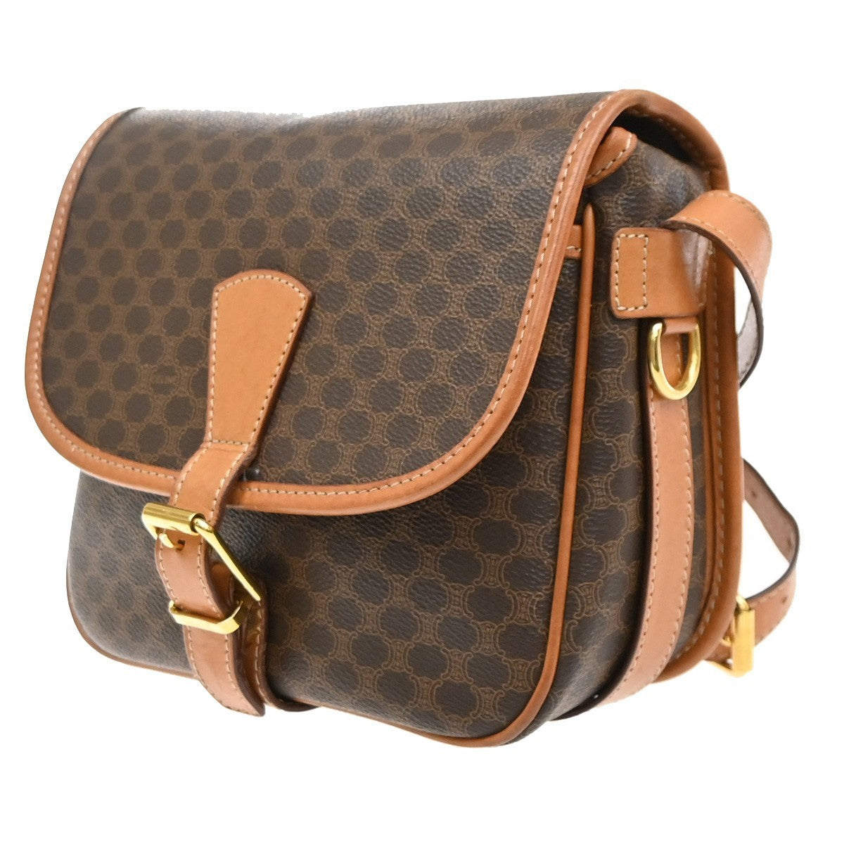 Celine Vintage Macadam Shoulder Bag Canvas and Leather, Brown, PVC, Shoulder Bag