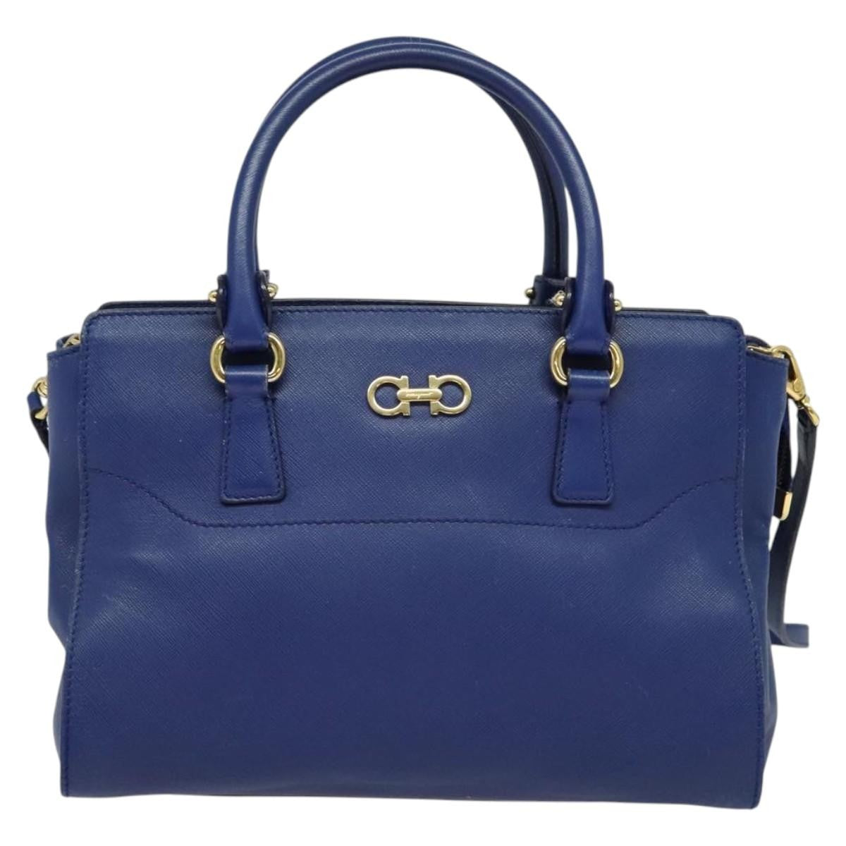 Salvatore Ferragamo Beky Tote Saffiano Leather, BLUE, LEATHER, Tote bag