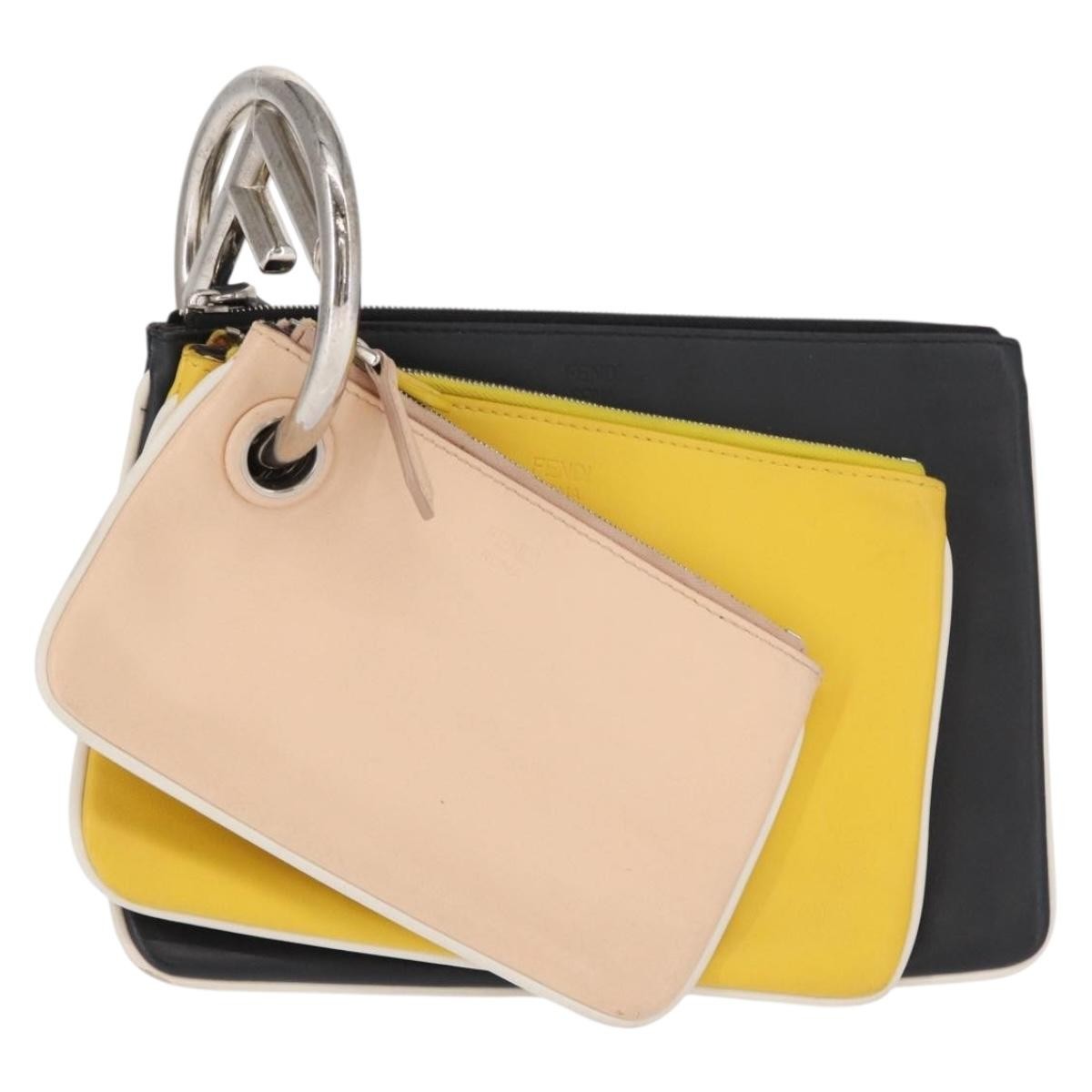 Fendi Triplette Pouch Set Calfskin, MULTICOLOUR, LEATHER, Clutche & pouche