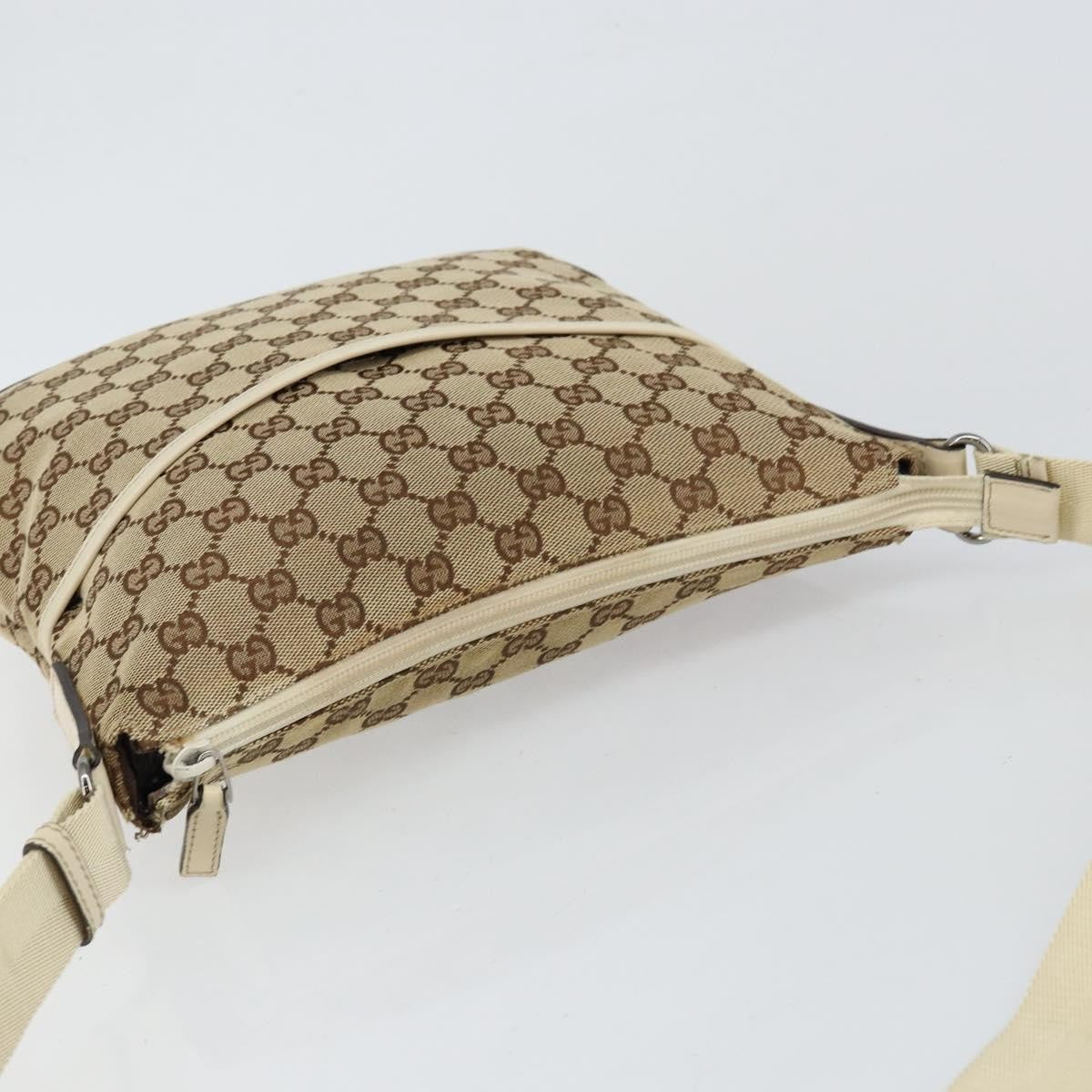 Gucci Zip Messenger GG Canvas with Perforated Leather, BEIGE, CANVAS, Shoulder bag