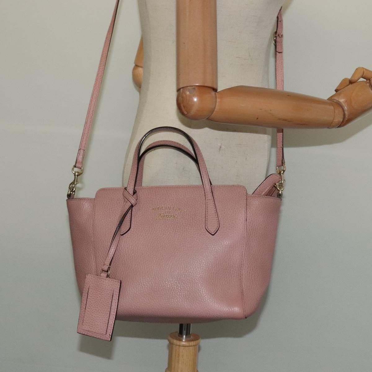Gucci Swing Crossbody Bag Pebbled Leather, PINK, LEATHER, Crossbody bag