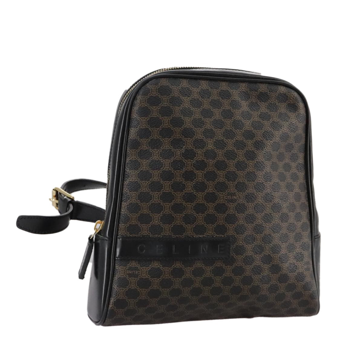 Celine Vintage Macadam Backpack Canvas and Leather, BLACK, CANVAS, Backpack