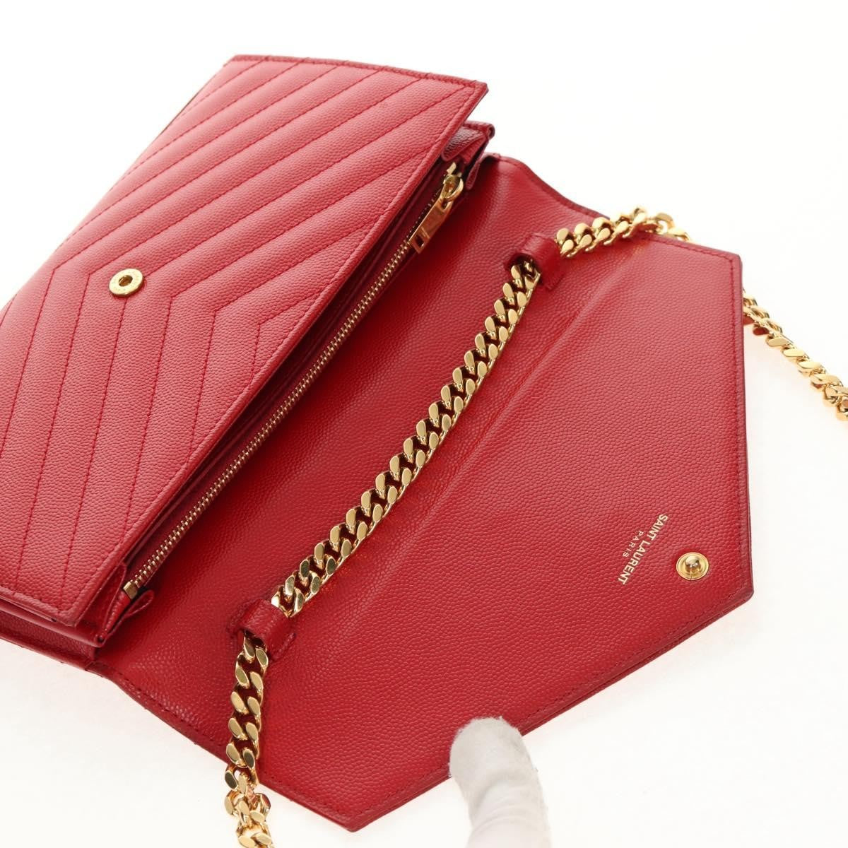 Saint Laurent Cassandra Wallet on Strap leather, RED, LEATHER, Shoulder bag