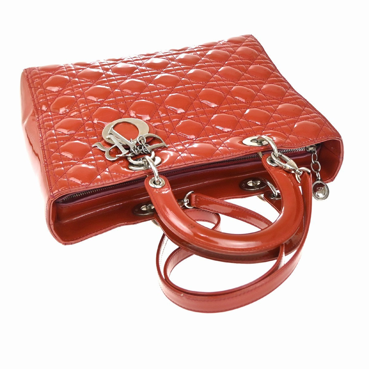 Christian Dior Vintage Lady Dior Bag Cannage Quilt Patent, RED, PATENT_LEATHER, Handbag