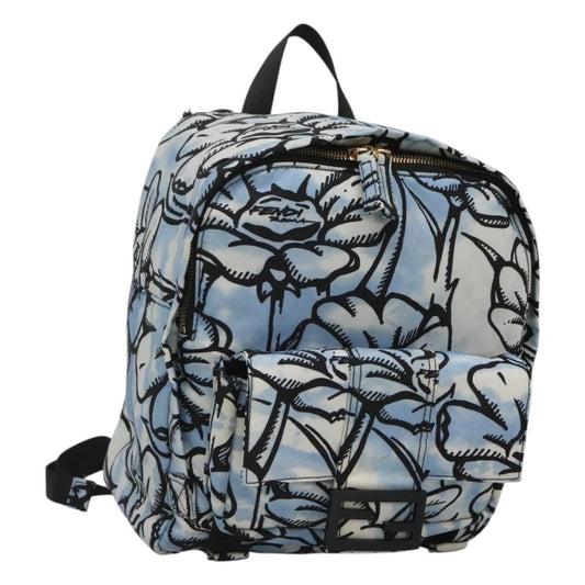 Fendi Baguette Backpack Printed Nylon, BLUE, NYLON, Backpack