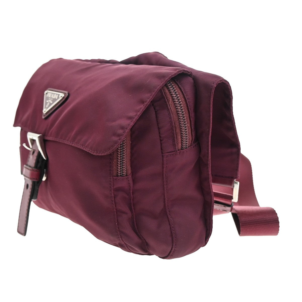 Prada Buckle Messenger Bag Tessuto, BURGUNDY, SYNTHETIC, Crossbody bag