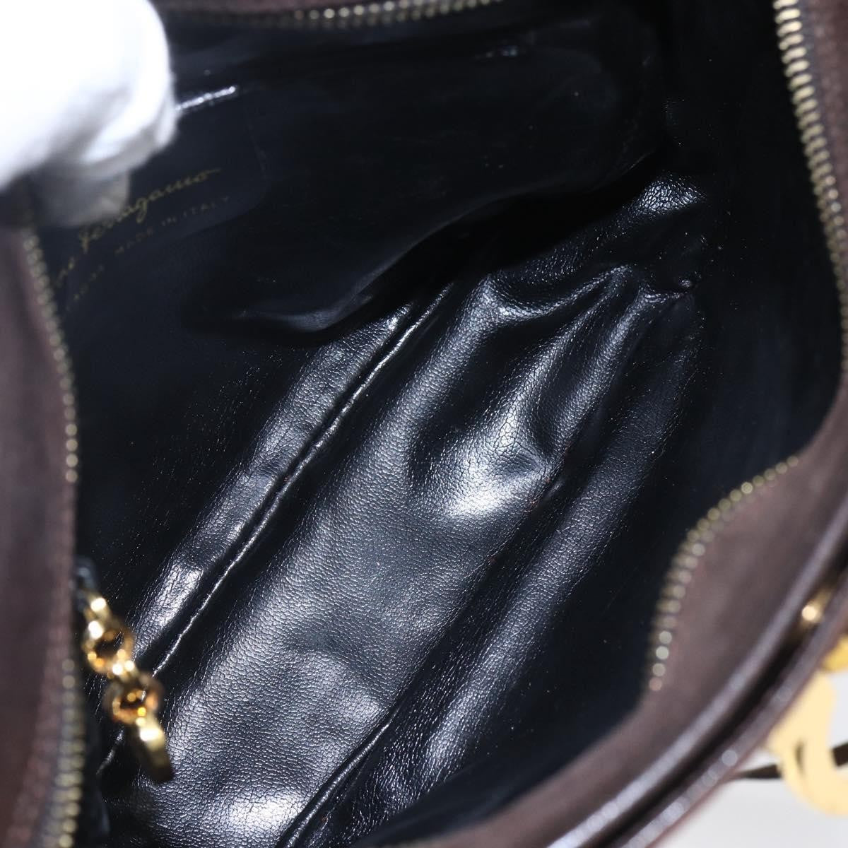 Salvatore Ferragamo Gancini Shoulder Bag Suede, BROWN, SUEDE, Shoulder bag