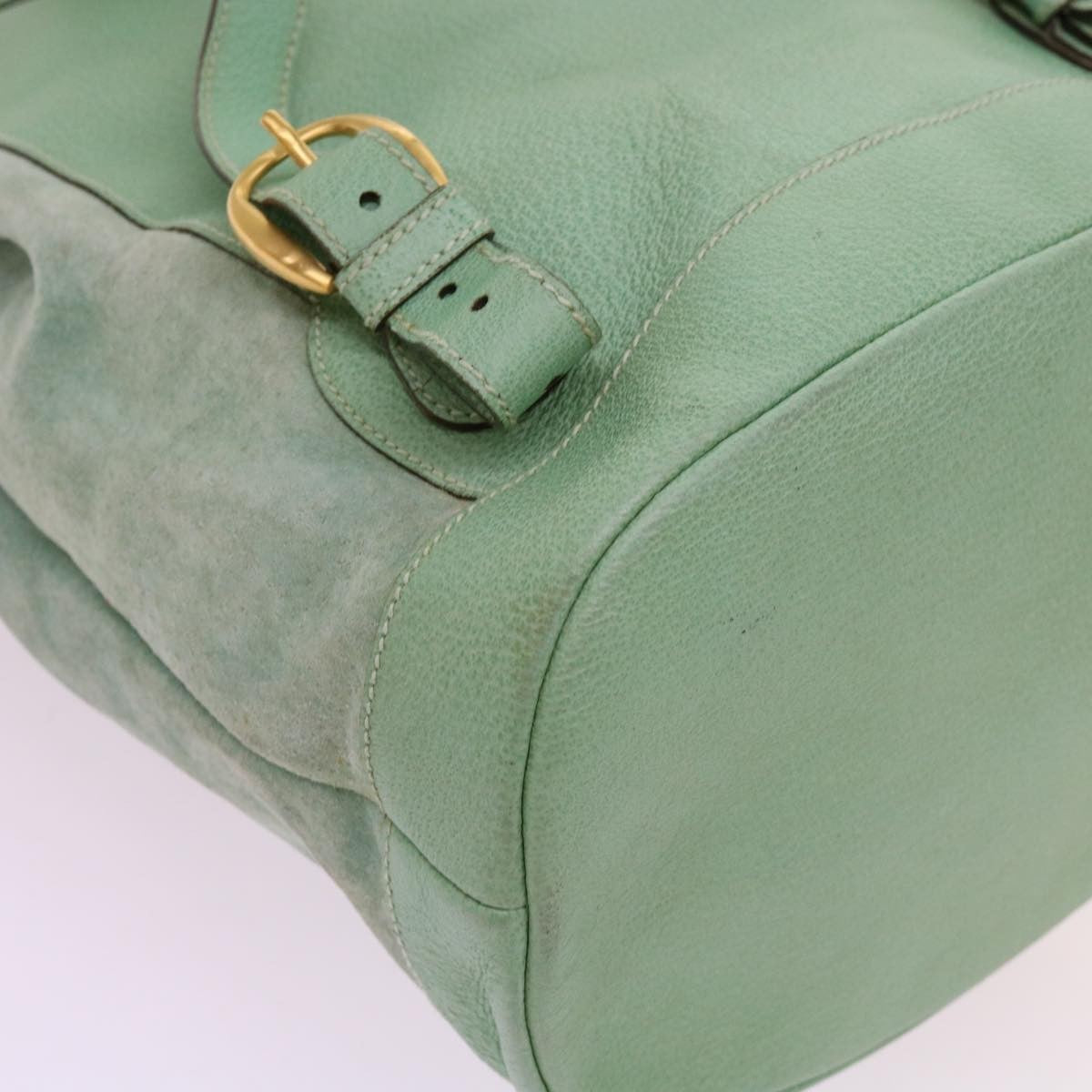 Gucci Vintage Bamboo Drawstring Backpack Suede and Leather, BLUE, SUEDE, Backpack