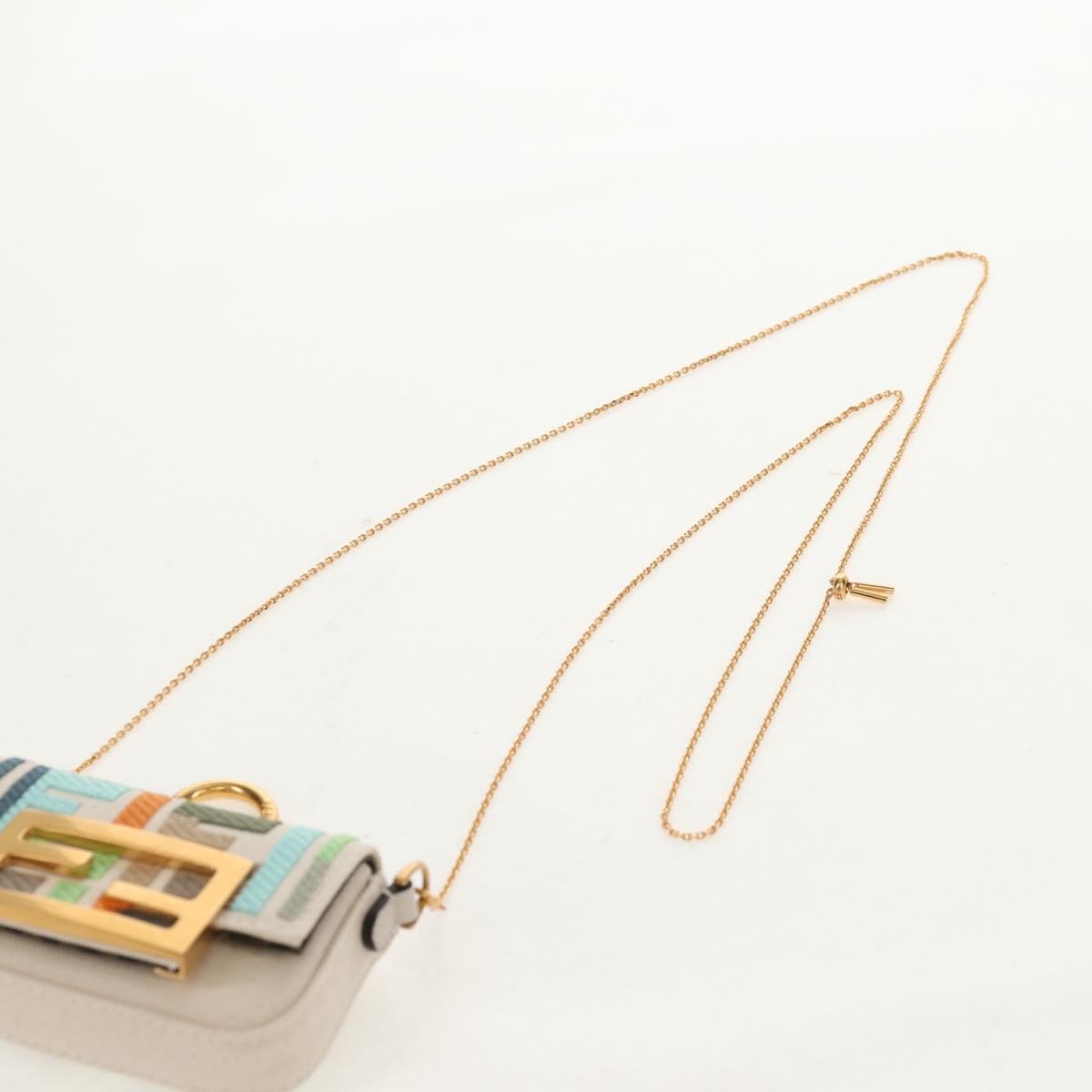 Fendi Chain Baguette Charm Bag Zucca Embroidered Canvas, MULTICOLOUR, CANVAS, Shoulder bag