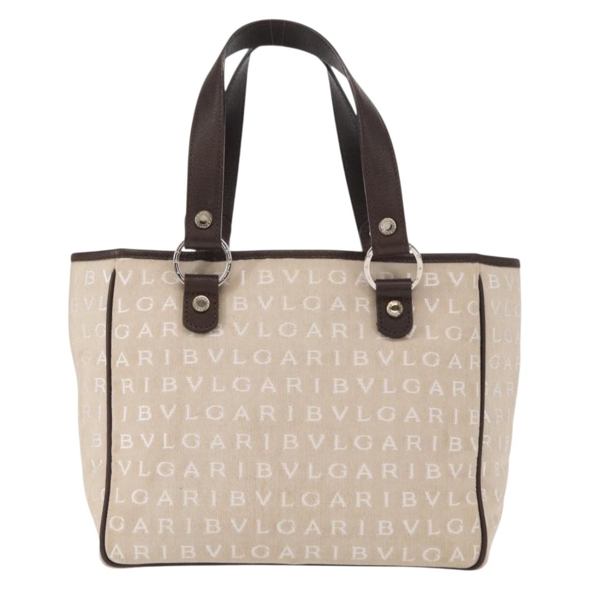 Bvlgari Logomania Handbag Canvas, Beige, Canvas, Handbag